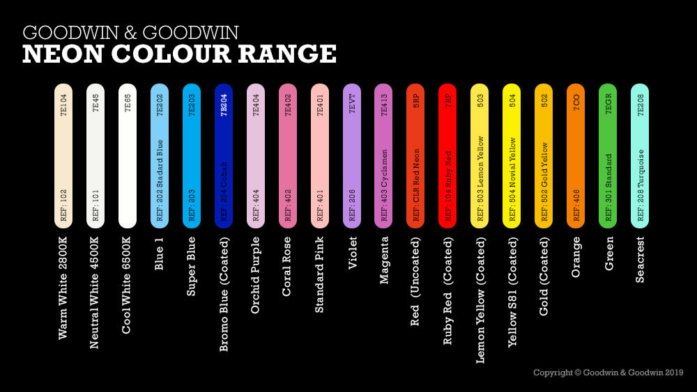 Neon Sign Colour Chart