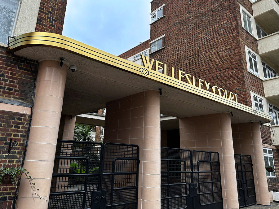 Signage for Wellesley Court, Maida Vale, London.