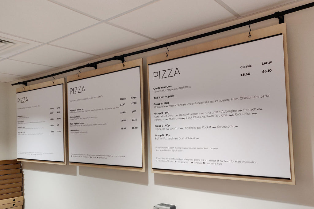 Industrial Style Café Hanging Rail Menu with Plywood Boards – Goodwin ...