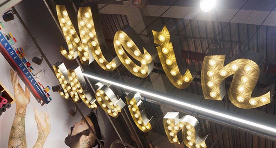 Ceiling hung light letters