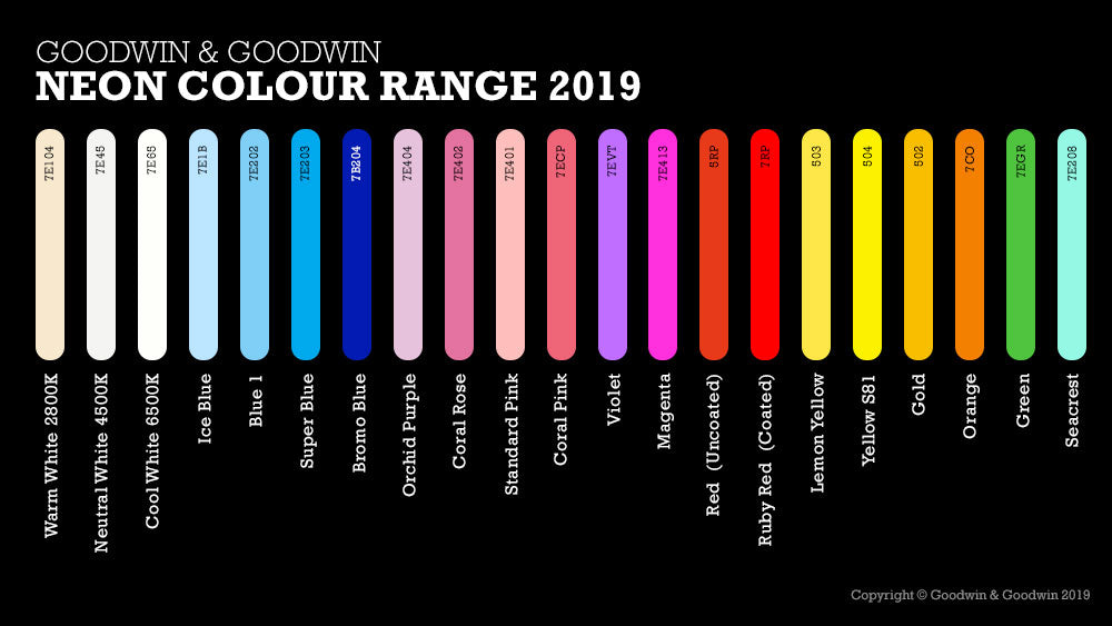 Neon Sign Colour Chart