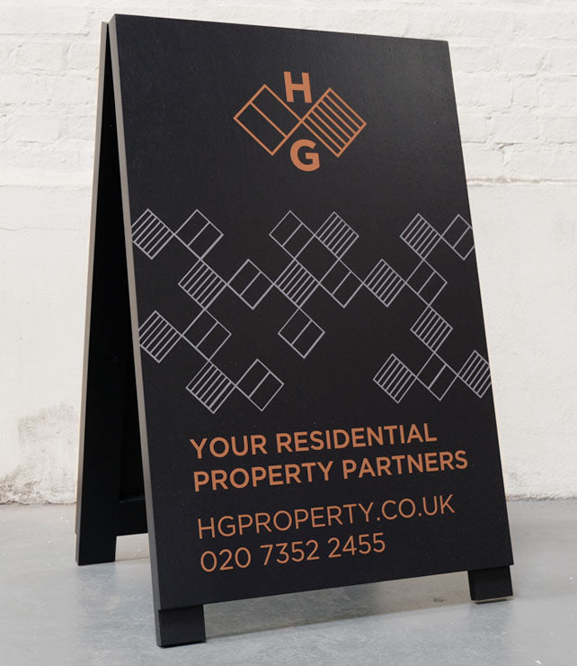 Black painted 'A' board with vinyl