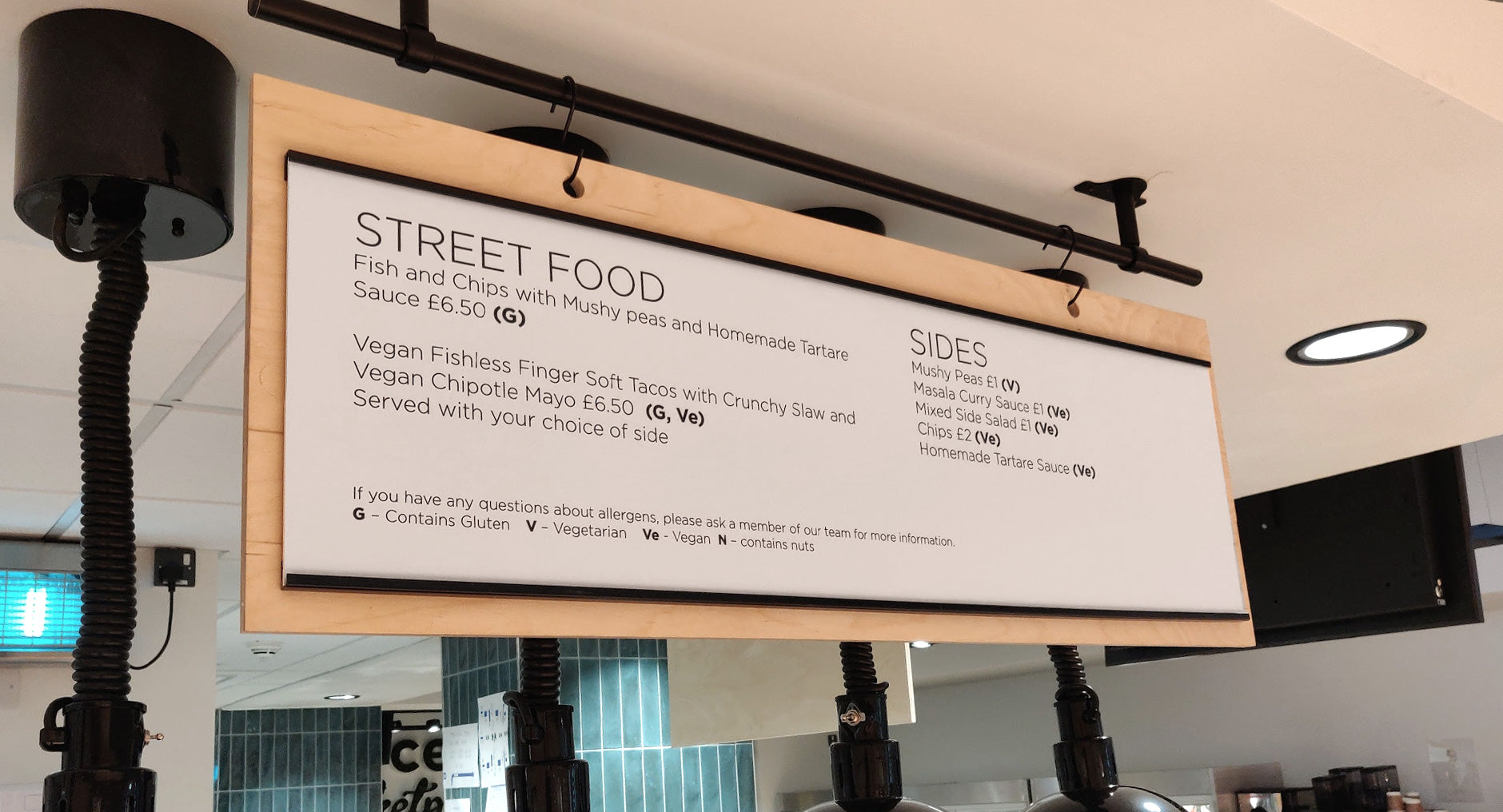 Café Plywood Hanging Menu with slide in menus