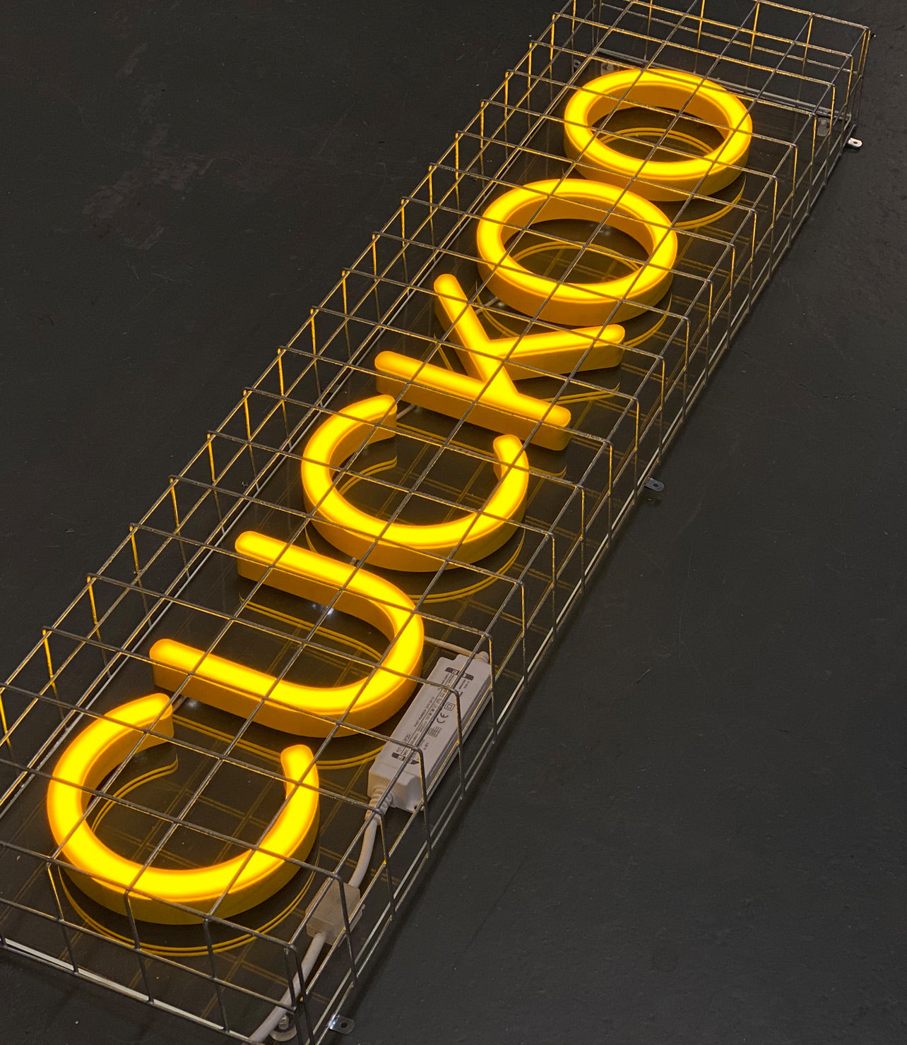 Yellow LED Neon in metal cage