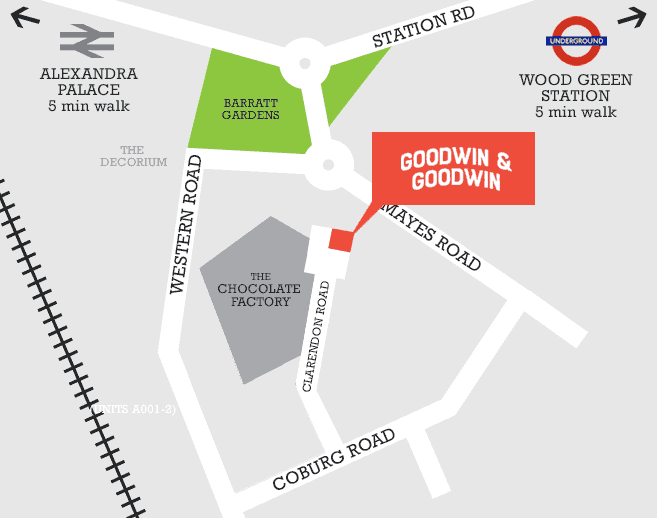 Map to Goodwin & Goodwin Sign Makers, Wood Green London N22