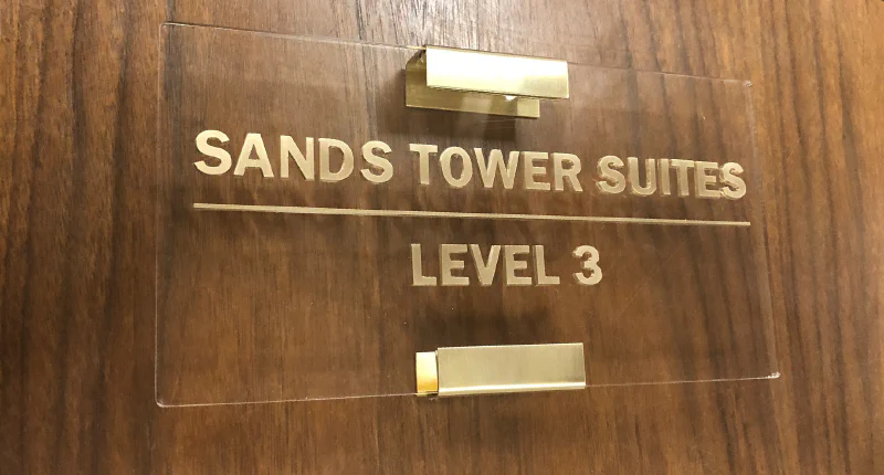 Brass letters on clear acrylic – Brass Signs by Goodwin & Goodwin, London