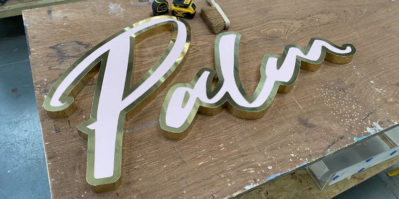 Palm - pink and brass letters – Brass Signs by Goodwin & Goodwin, London
