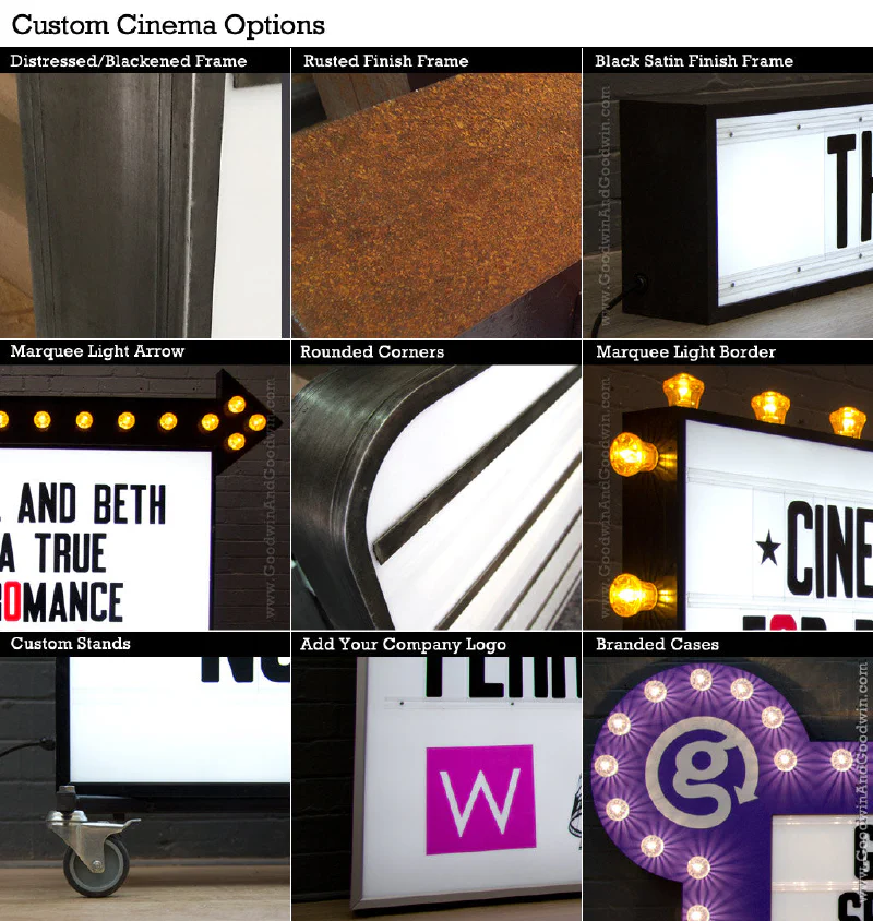 Cinema lightbox options Cinema lightbox options – Cinema Signs by Goodwin & Goodwin, London