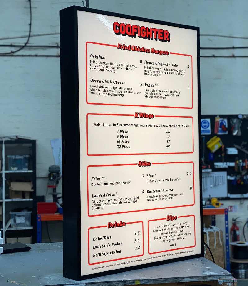 Menu light box Menu light box – Light Boxes by Goodwin & Goodwin, London
