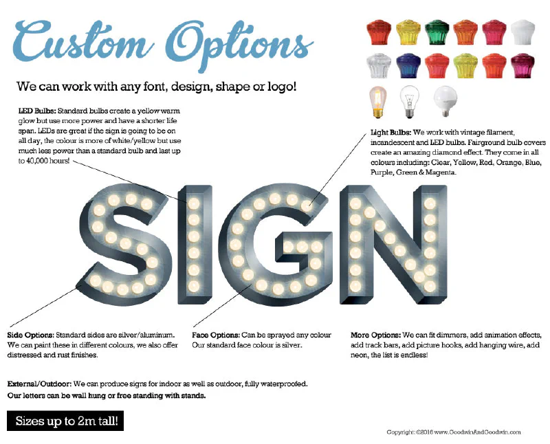 Bulb signage options Bulb signage options – Light Up Letters by Goodwin & Goodwin, London