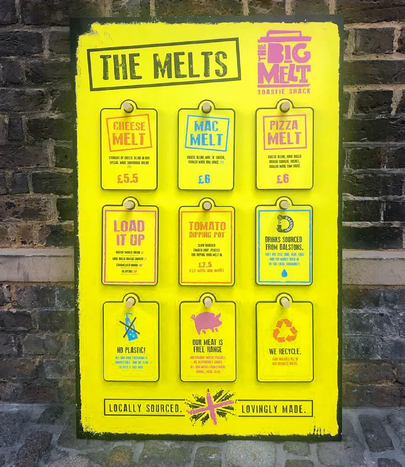 Yellow Printed Peg Board Menus Yellow Printed Peg Board Menus – Menu Signs, Menu Boards & Menu Cases by Goodwin & Goodwin, London