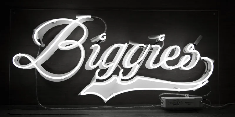 Biggies Neon Sign Biggies Neon Sign – Real Glass Neon Signs by Goodwin & Goodwin, London