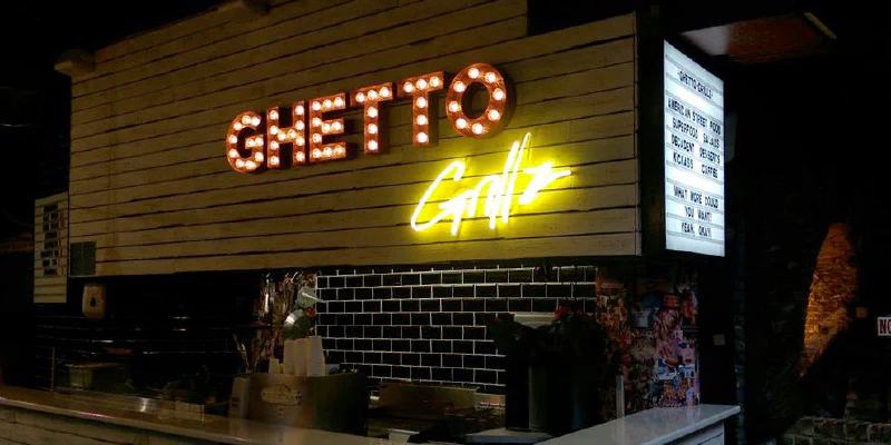 Ghetto Grillz Neon sign & Cinema Sign Menu Ghetto Grillz Neon sign & Cinema Sign Menu – Real Glass Neon Signs by Goodwin & Goodwin, London
