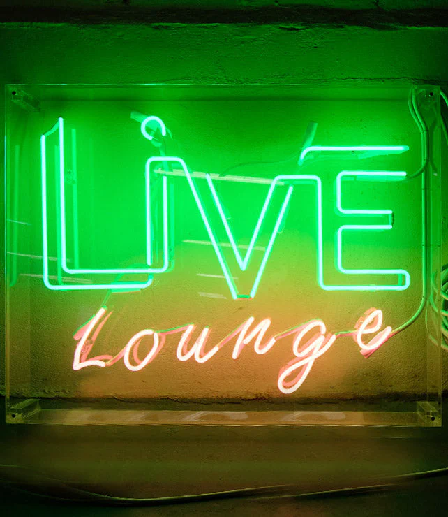 Live Lounge Neon Sign Live Lounge Neon Sign – Real Glass Neon Signs by Goodwin & Goodwin, London