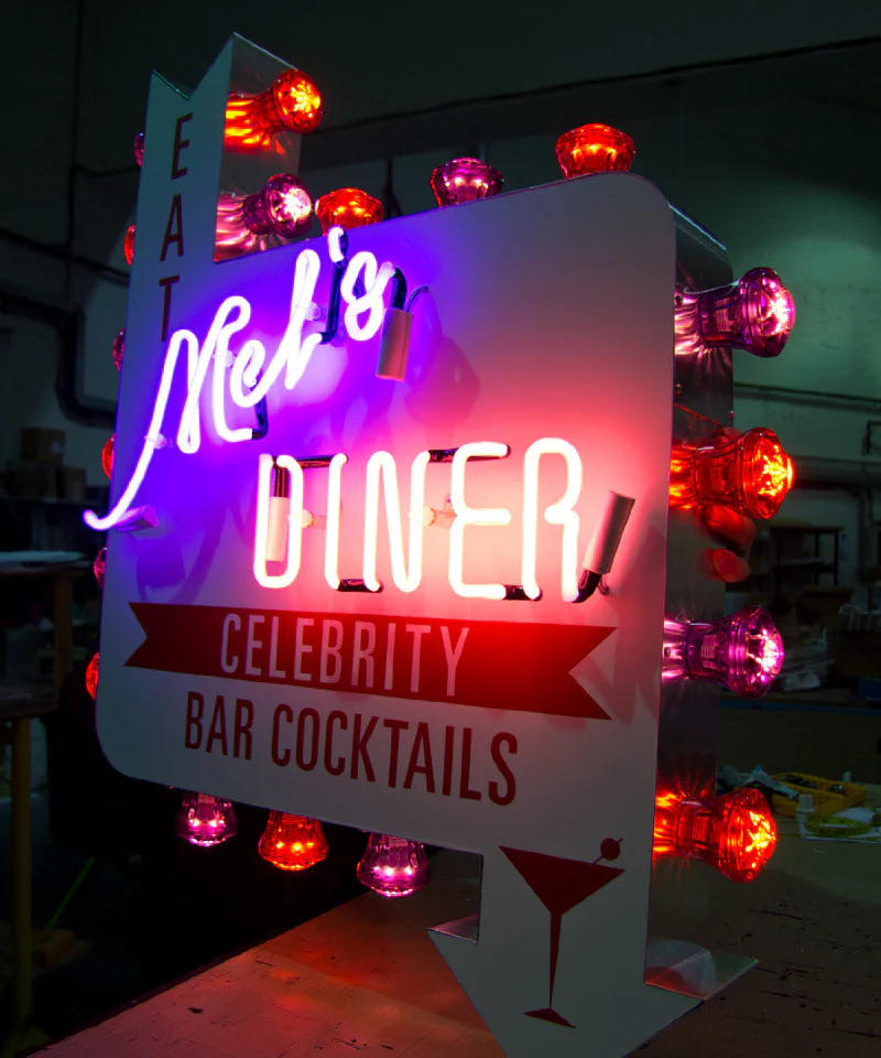Neon Diner sign with bulb border Neon Diner sign with bulb border – Real Glass Neon Signs by Goodwin & Goodwin, London