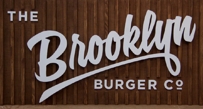 Brooklyn on slatted timber board – Restaurant Signs by Goodwin & Goodwin, London