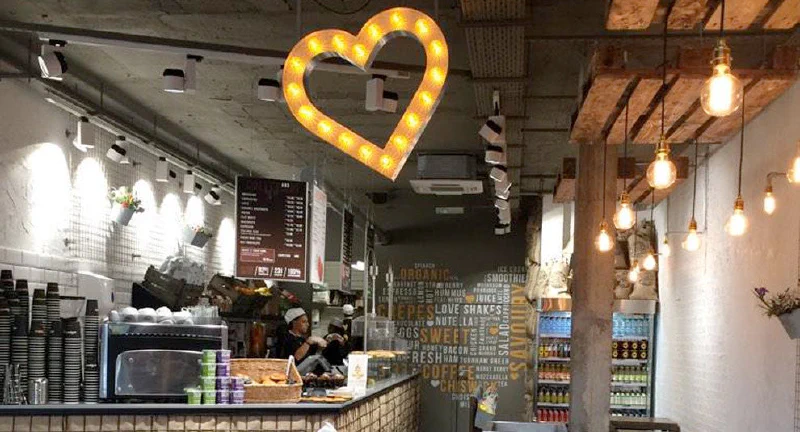 Illuminated heart for Crepe Affaire – Restaurant Signs by Goodwin & Goodwin, London