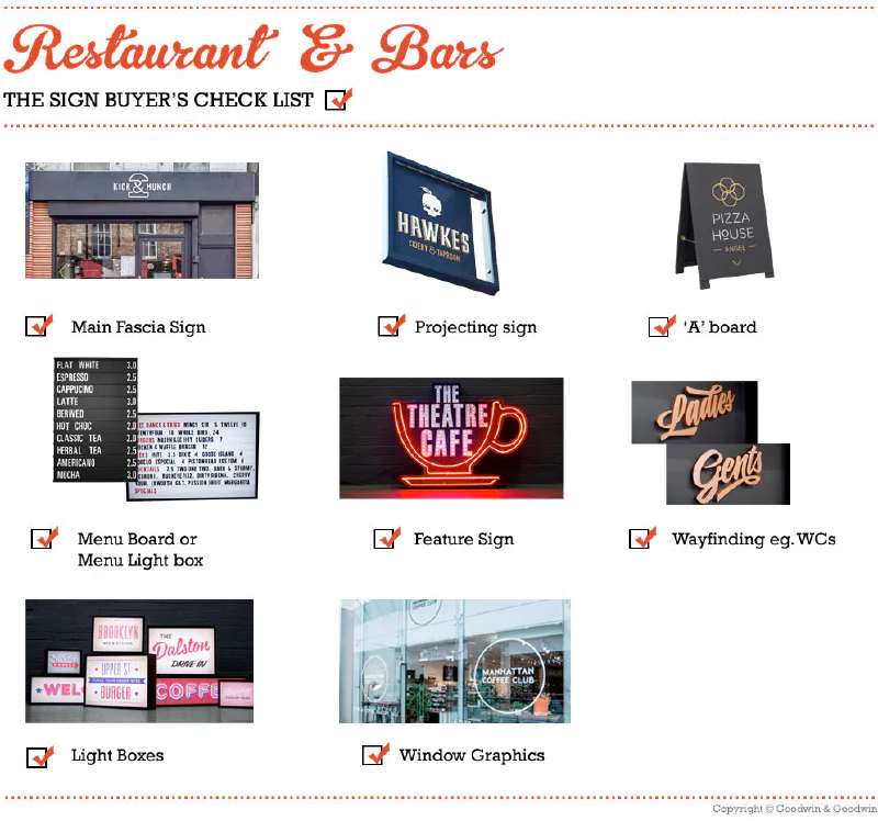 Restaurant check list – Restaurant Signs by Goodwin & Goodwin, London