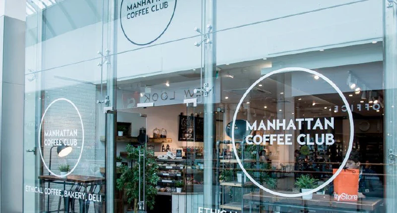 Window Vinyls for Manhattan Coffee Club – Restaurant Signs by Goodwin & Goodwin, London